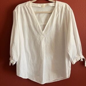H&M Women’s White Linen Blend V-Neck Top with Tie-Sleeve Detail Size Medium